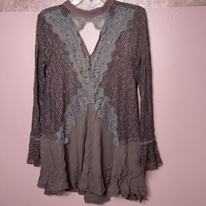 Free People Lace Tunic in Gray and Brown